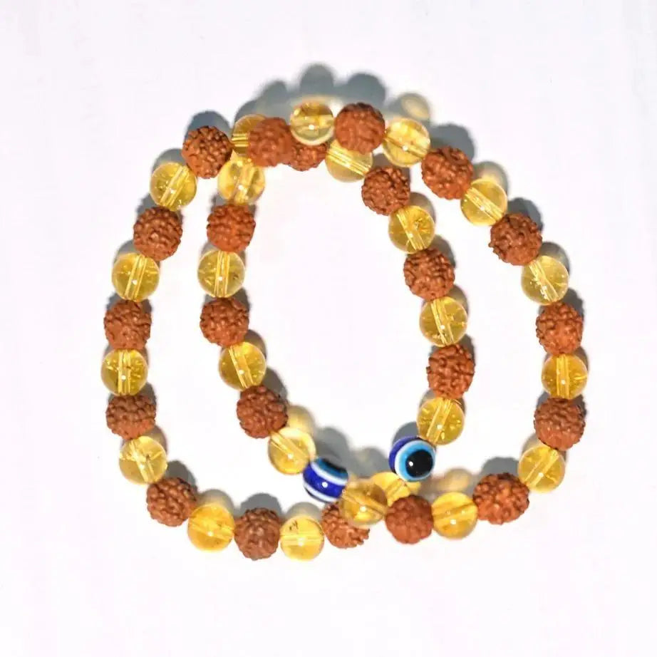 Rudraksha & Citrine Crystal Bracelet – Pack of 2