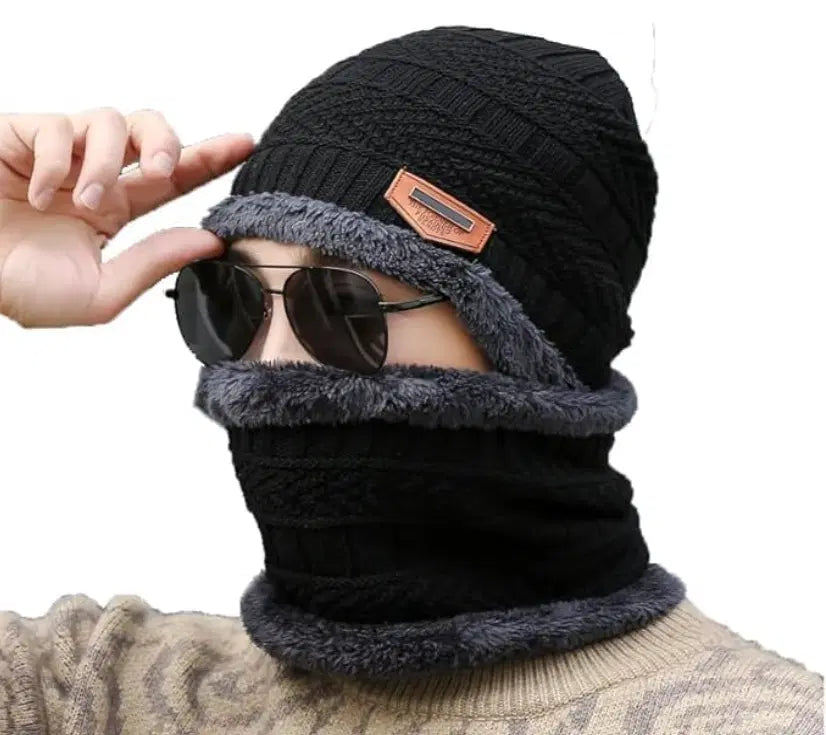Unisex Woolen Beanie Cap & Neck Warmer Set