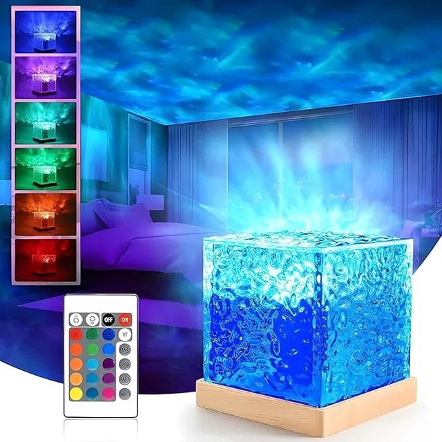 Water Ripple Projection Night Lamp – 16 Colours with Remote