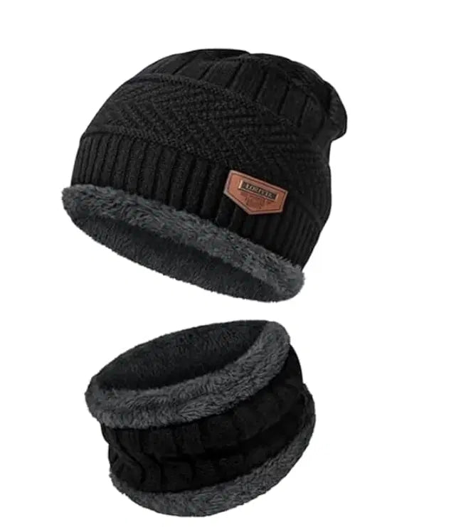 Unisex Woolen Beanie Cap & Neck Warmer Set