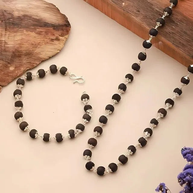 Karungali Mala & Bracelet Combo – Silver Plated